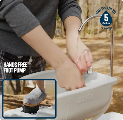 Miniatura 4 de Alpcour Fregadero portátil para acampar – Estación de higiene de viaje para interiores y exteriores con lavabo, grifo para correr, dispensador
