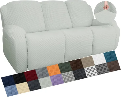Miniatura 45 de YEMYHOM Funda elástica de 4 piezas para silla reclinable de jacquard con bolsillo lateral, antideslizante, ajustable, protector de muebles con parte
