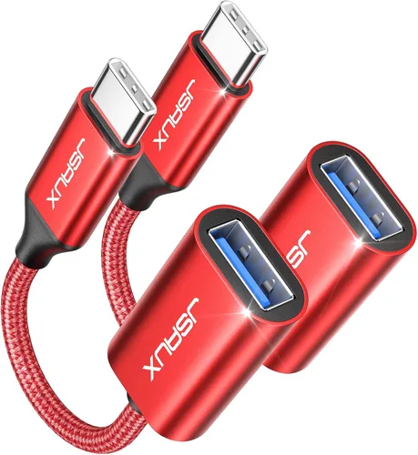 JSAUX Adaptador USB C a USB 3.0 [2 unidades], USB C macho a USB hembra OTG adaptador compatible con MacBook Pro/Air, iPhone 17 Pro Max/iPhone Rojo
