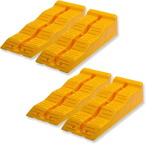 Miniatura 8 de Rampas de nivelación amarillas para automóvil: juego de 2 rampas para automóvil, triple nivelador, material resistente en terrenos irregulares