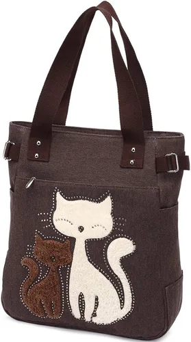 Miniatura 3 de KAUKKO Women Canvas Handbag Shoulder Bag Cat Big Tote Bag