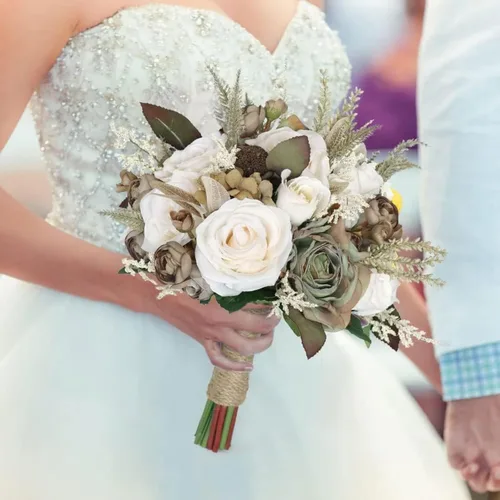 Miniatura 4 de MOJUN Juego de ramo de dama de honor, ramillete de muñeca, para novio, flores de boda de rosas artificiales para ceremonia de boda, aniversario