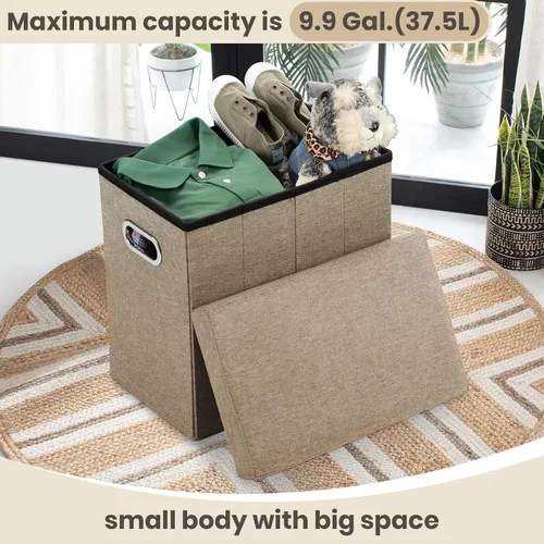 Miniatura 4 de COSYLAND Otomana con almacenamiento plegable de tela, reposapiés otomano para habitación, muebles plegables pequeños y altos con asas de tapa, 16.5