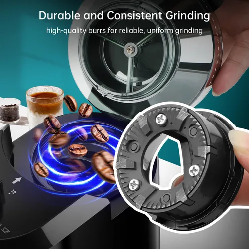 Miniatura 10 de Wancle - Molinillo de café eléctrico de muelas - Ajustable con 28 ajustes precisos para 12 tazas - Molinillo de granos de café profesional