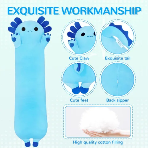 Miniatura 4 de Almohada de juguete de ajolote de peluche, almohada para abrazar, regalo para niños y niñas (azul, 19.6 pulgadas)