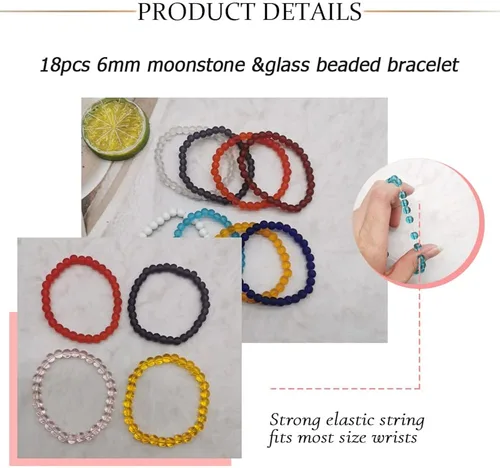 Miniatura 3 de SAMOCO 18 pulseras elásticas de cuentas de 0.236in hechas a mano redondas de cristal para mujer, multicolor mate, pulsera elástica