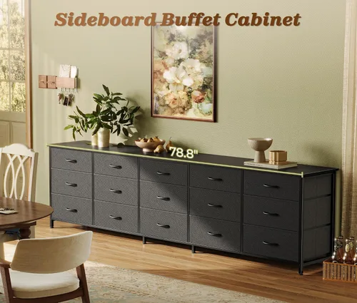 Miniatura 5 de Huuger Cómoda de 78.7 pulgadas de largo para dormitorio, cómoda de tela con 15 cajones para armario, soporte de TV grande para TV de 65, 75, 85
