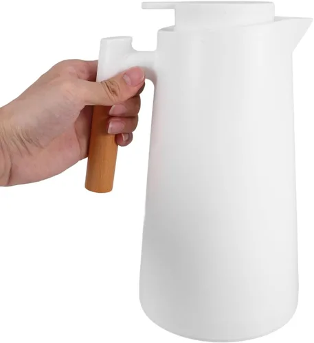 Miniatura 4 de Yardwe Jarra térmica de doble pared aislada al vacío con mango de madera, pequeña jarra aislada para bebidas calientes o frías, mantiene caliente