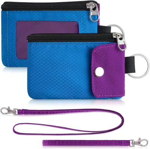 Miniatura 8 de Artpaxy Cartera minimalista para hombres y mujeres, llavero con bloqueo RFID, con cremallera, pequeña cartera con ventana de identificación, 2