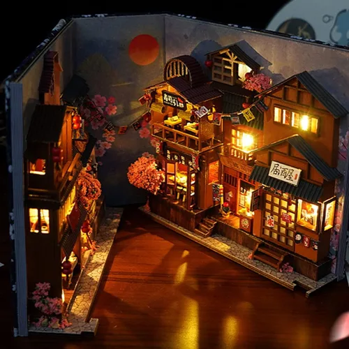 Miniatura 7 de Kit de bricolaje en miniatura para rincón de libros, casa de muñecas para estantería, decoración de callejón, kit de casas en miniatura de bricolaje