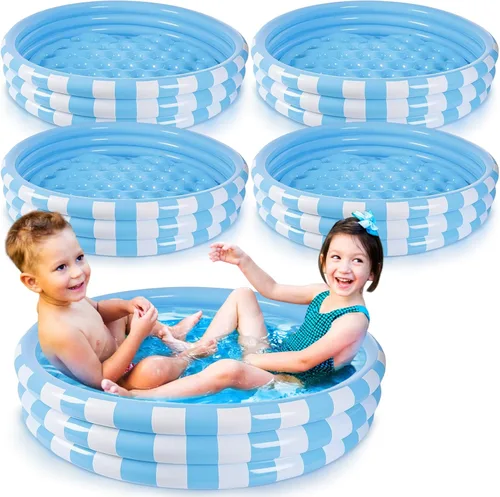 Miniatura 7 de VioraWhite Paquete de 4 piscinas inflables para niños pequeños de 48 x 10 pulgadas, color turquesa, piscina pequeña de 3 anillos redondos