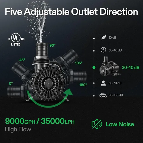 Miniatura 2 de VIVOSUN - Bomba de agua sumergible de 9000 GPH de 620W, bomba de estanque ultra silenciosa para acuario con altura de elevación de 26.5 pies