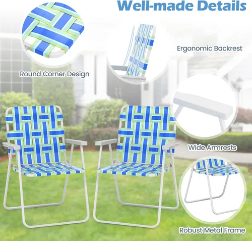 Miniatura 4 de GYMAX Silla plegable, juego de sillas de césped para patio con reposabrazos, paquete de 2 sillas de comedor ligeras para interiores y exteriores