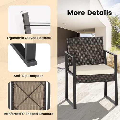 Miniatura 8 de Tangkula Juego de muebles de patio de 3 piezas, moderno y resistente para todo tipo de clima, sillas de mimbre y mesa auxiliar, adecuado para porche