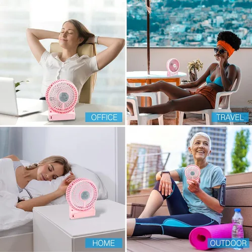 Miniatura 6 de efluky Mini ventilador de escritorio de 3 velocidades con luz LED, ventilador USB portátil silencioso para el hogar, oficina, viajes, campamento, al