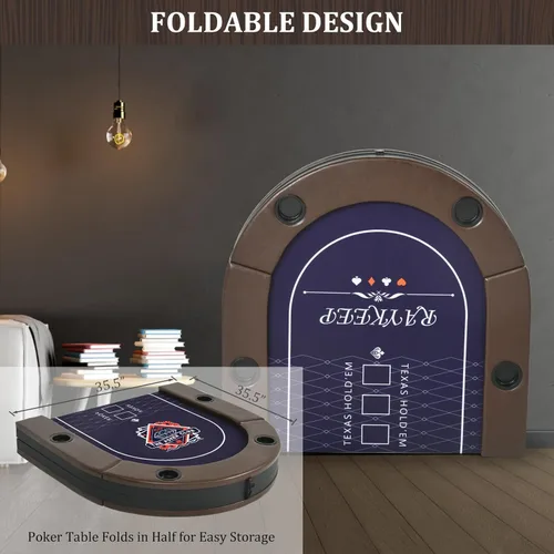 Miniatura 4 de RAYKEEP Mesa de póquer plegable, mesas de póquer plegables para 8 jugadores con patas plegables, fieltro de grado casino, rieles acolchados y marrón