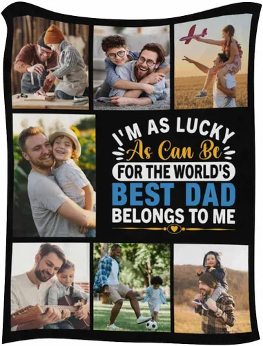 Miniatura 5 de LOSARON Regalos para papá, mantas personalizadas con fotos de The World's Best Dad Belong to Me, 7 fotos, colección de fotos personalizadas