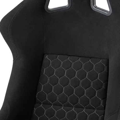 Miniatura 3 de Tamaño L Pieza De Asiento De Carreras Con Respaldo De Fibra De Vidrio Fuerte Universal Para Coches Tela Negra Costura De Diamante Blanca Con