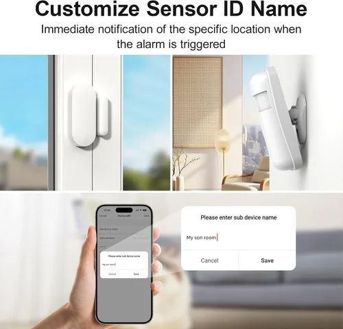 Miniatura 7 de Sistema de seguridad inalámbrico para el hogar, kit de bricolaje de 21 piezas con sensores de movimiento, botón SOS, control remoto, sensores