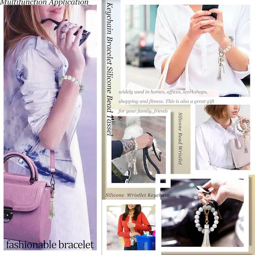 Miniatura 7 de BIHRTC Pulserallavero para enganchar las llaves del automóvil, brazalete con cuentas de silicona para mujer