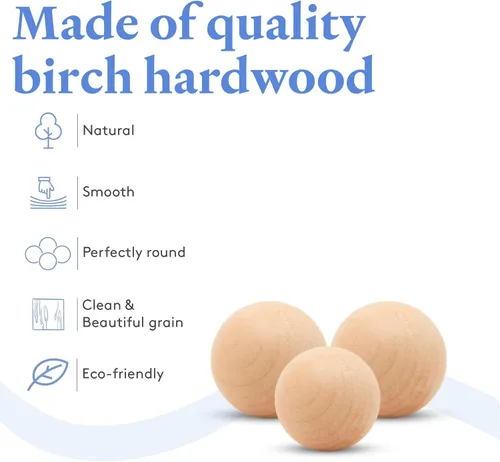 Miniatura 3 de Bolas redondas de madera de 3-1/2 pulgadas para manualidades, bola de madera dura de abedul redonda sin terminar y lisa, y esfera de madera, por
