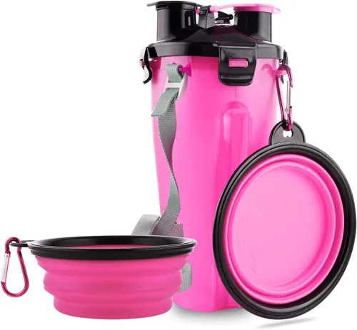 Miniatura 9 de Botella de agua de viaje para perros, cuencos plegables 2 en 1, contenedor de comida para mascotas con cuencos plegables, cuencos de agua portátiles