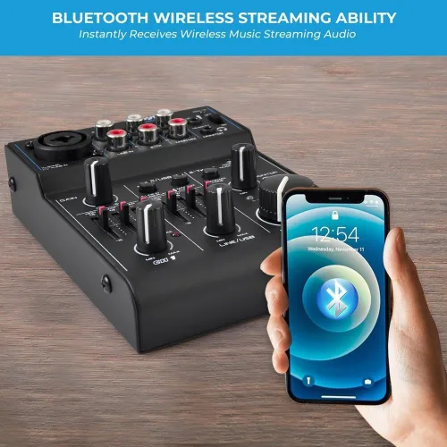 Miniatura 6 de Pyle - Mezclador de audio Bluetooth de 3 canales - Controlador de sonido DJ con tarjeta de sonido USB para grabación en PC - XLR - Conector