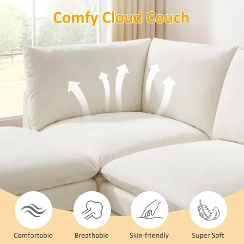 Miniatura 5 de VANOMi Sofá Seccional Modular Cloud de 127" para Sala de Estar, Sofá Cama Moderno de Gran Tamaño con Asiento Profundo y Otomana de Cojín Grueso