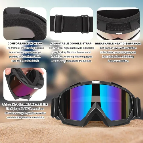 Miniatura 4 de Gafas de Motocicleta, Gafas para Moto de Tierra ATV Todoterreno Motocross Protectoras, Casco de UTV para Adultos, Jóvenes y Niños