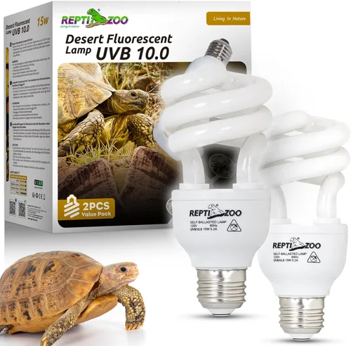 REPTI ZOO Paquete de 2 bombillas UVA UVB para reptiles, 10.0 15 W, lámpara fluorescente compacta en espiral para dragones barbudos, tortugas,