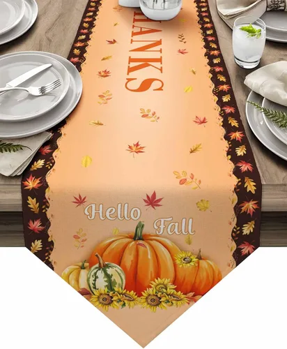 Miniatura 10 de Camino de mesa de otoño de 36 pulgadas de largo para Acción de Gracias, calabaza, girasol, retro, naranja, antideslizante, lavable, para cenas