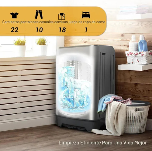 Miniatura 4 de Lavadora portátil, lavadora pequeña completamente automática de 17.7 libras para apartamento, 10 programas de lavado con manguera de drenaje