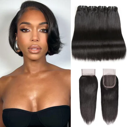 Miniatura 26 de Liang Dian Paquetes de cabello humano corto de 8 pulgadas color natural 4 paquetes 12A cabello virgen brasileño 100% cabello humano liso sin