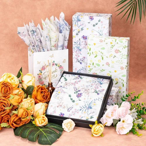 Miniatura 4 de Larcenciel 60 hojas de papel de seda floral vintage, papel de seda de arte de flores silvestres para bolsas de regalo y embalaje, suministros