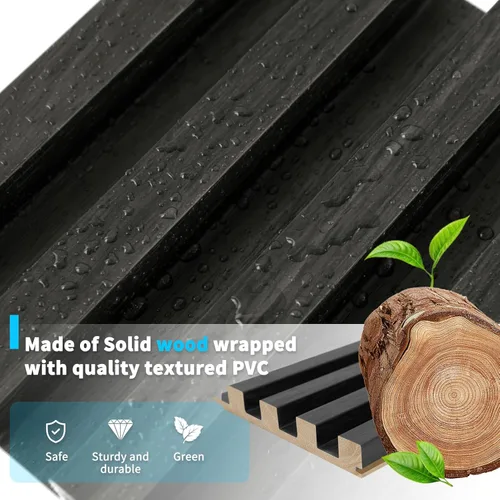 Miniatura 7 de Art3d Paneles de pared de madera de listones para decoración de interiores y techos, paquete de 4 piezas + 1 moldura final, tamaño 108 x 5.7 Negro