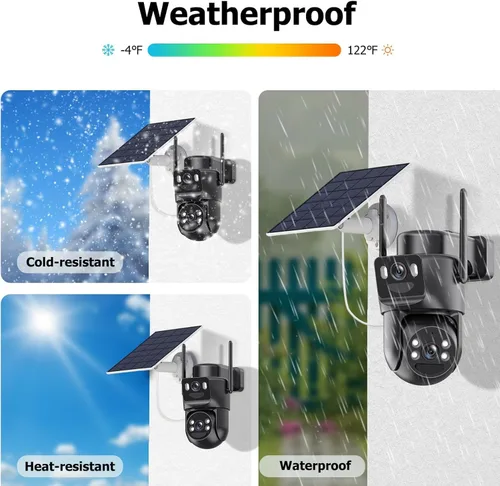 Miniatura 2 de Cámaras de seguridad solar de doble lente inalámbricas para exteriores, WiFi 6 G/2.4G, visión de 360°, panorámica/inclinación, cámara de seguridad
