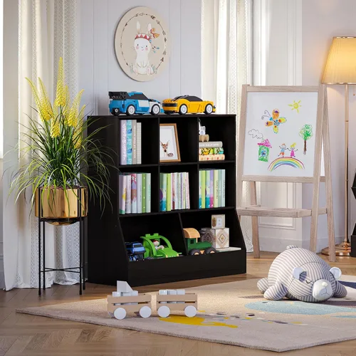 Miniatura 7 de DINZI LVJ Organizador de almacenamiento para juguetes, estantería para niños, gabinete de almacenamiento de juguetes de madera, estantería de 3