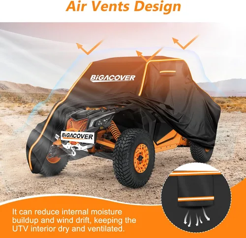Miniatura 6 de Funda UTV de 2 plazas para Can am Maverick X3/Yamaha YXZ 1000R/RZR Pro XP con tiras reflectantes, resistente al viento, impermeable, para todo tipo