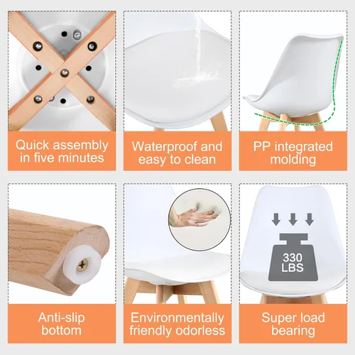 Miniatura 5 de LSSBOUGHT Sillas de comedor modernas de mediados de siglo, silla auxiliar de plástico con acolchado suave y patas de madera para comedor, sala