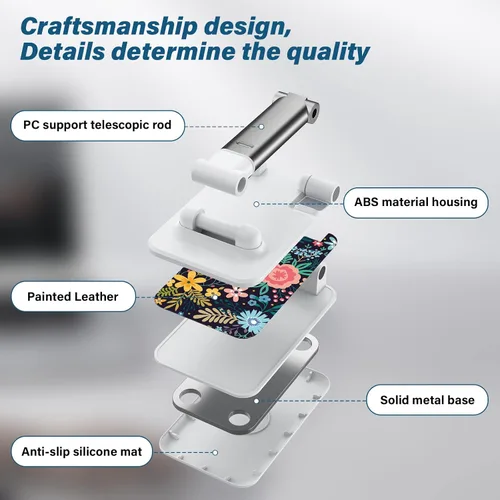 Miniatura 3 de Soporte de teléfono plegable para escritorio - Soporte de teléfono celular de ángulo ajustable - Adecuado para iPhone, Samsung - Flor negra
