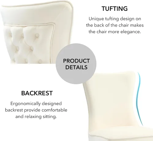 Miniatura 4 de LOULENS Elegance - Juego de 2 sillas de comedor de terciopelo, lujosas sillas de comedor tapizadas acolchadas, sillas decorativas de terciopelo real