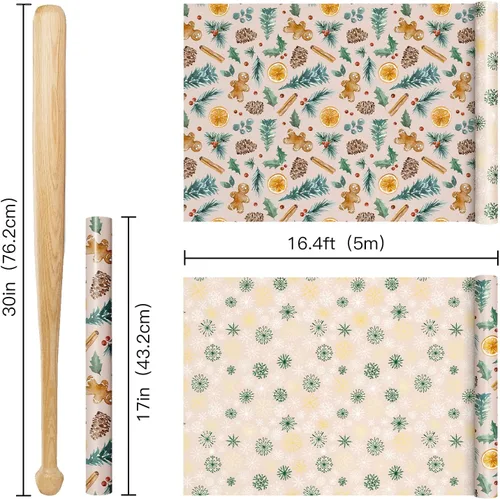 Miniatura 7 de RUSPEPA Reversible Christmas Wrapping Paper Roll, Mini Roll, Gingerbread Pinecone and Snowflake Design Gift Wrap for Christmas Presents, Winter