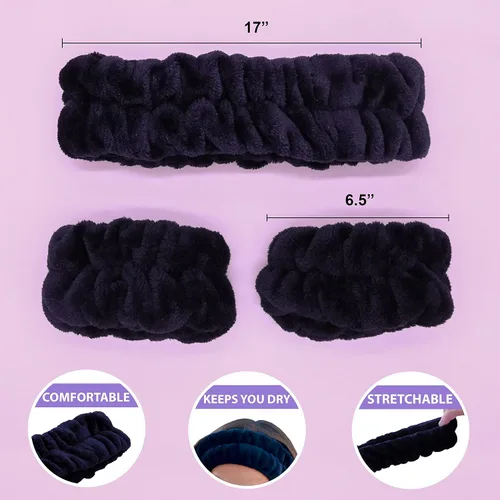 Miniatura 3 de FROG SAC Diadema de Spa Esponjosa y Muñequeras para Lavado Facial, Diademas Suaves para Cuidado de la Piel para Mujeres, Accesorios Suaves