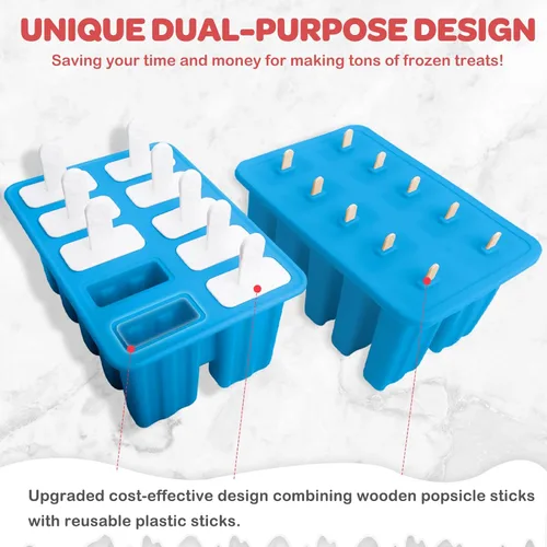 Miniatura 3 de Miaowoof Moldes caseros para paletas de hielo, 10 cavas de silicona sin BPA, con 50 varillas, 50 bolsas, 10 palitos reutilizables, embudo, cepillo