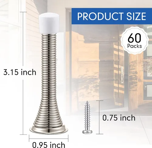Miniatura 2 de Newwiee Paquete de 60 topes de puerta de resorte a granel con parachoques de goma de 3.35 pulgadas, resorte flexible resistente, tope de puerta