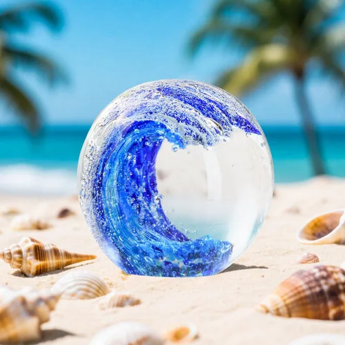 Miniatura 2 de Pisapapeles grande de vidrio de ola oceánica de 3.15 pulgadas, figuras de vidrio de mar sopladas a mano, decoración de olas azules, regalos