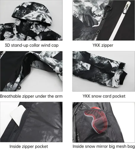 Miniatura 3 de GSOU SNOW Chaqueta de esquí para hombre, abrigo de nieve para snowboard, cálido, invierno, impermeable, con capucha