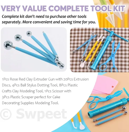 Miniatura 6 de Swpeet 36 pistolas extrusoras de arcilla azul, pasta de azúcar para fondant, pistola de escultura de pastel de arcilla, herramienta de punteado