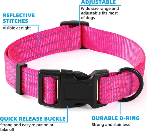 Miniatura 4 de Mile High Life Collar para perro Collares reflectantes de nailon para perros Collares ligeros para cachorros Collares rosados para perros 3