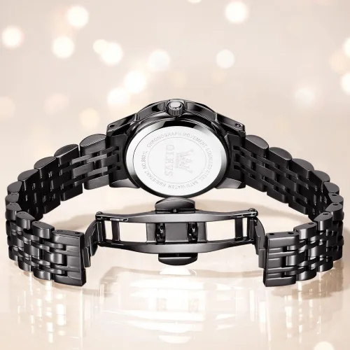 Miniatura 11 de OLEVS Reloj para parejas para él y ella, reloj analógico de cuarzo para hombres y mujeres, de acero inoxidable, impermeable, luminoso, fecha, reloj